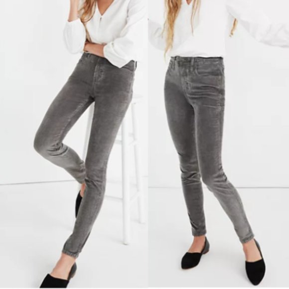 Madewell 10" High-Rise Skinny Jeans: Corduroy Edition in Grey - Picture 1 of 11